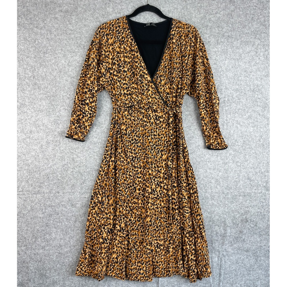 Zara trf Dress Womens Medium Animal Print Faux Wrap Midi Whimsigoth Boho
